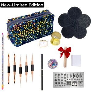 Nail Art Kit with 47 Pieces in Black Holographic Velvet Sequin Bag